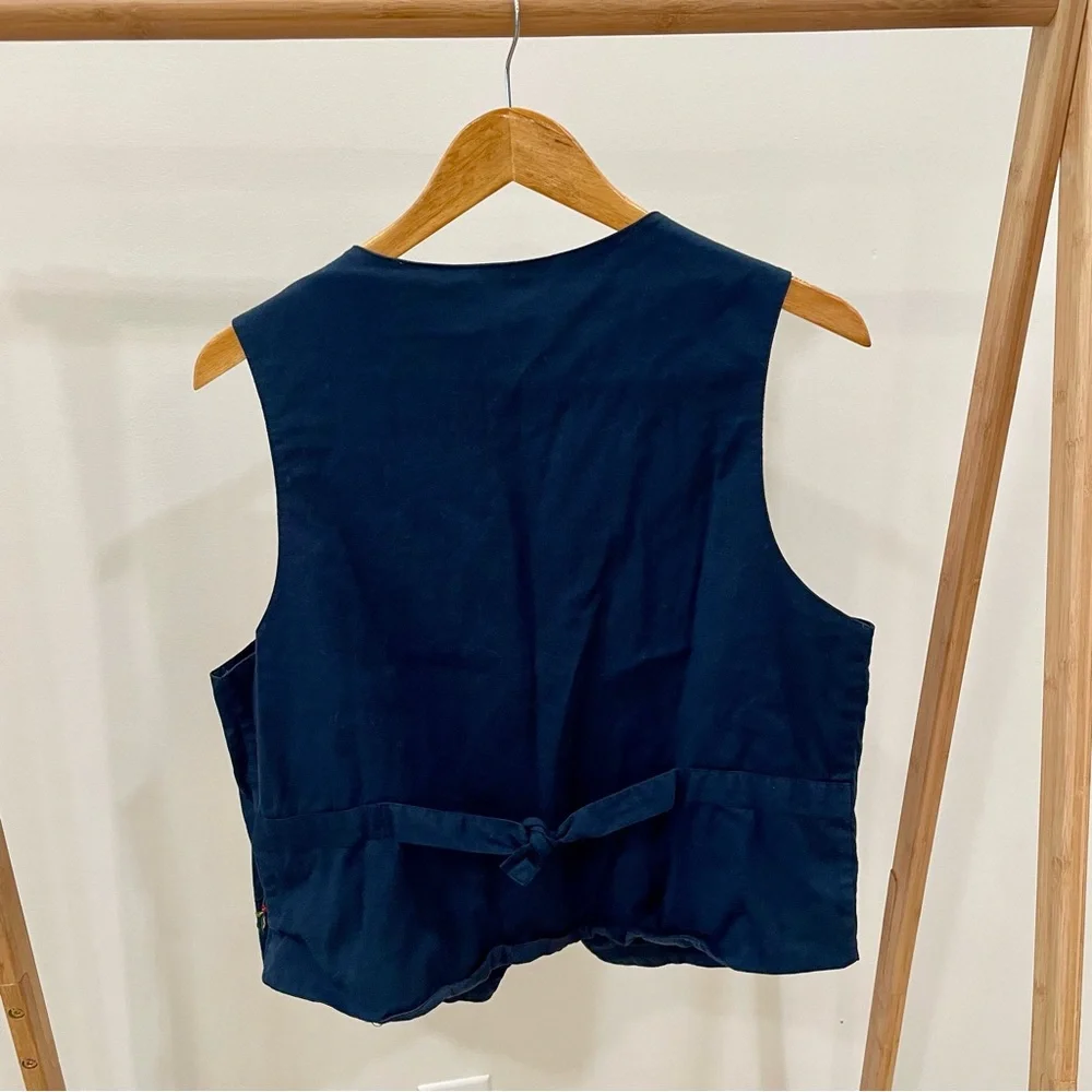 Vintage Leaves Leaf Embroidered Button Front Vest in Navy Blue 🍁 🍃 🍂 - Picture 5 of 5